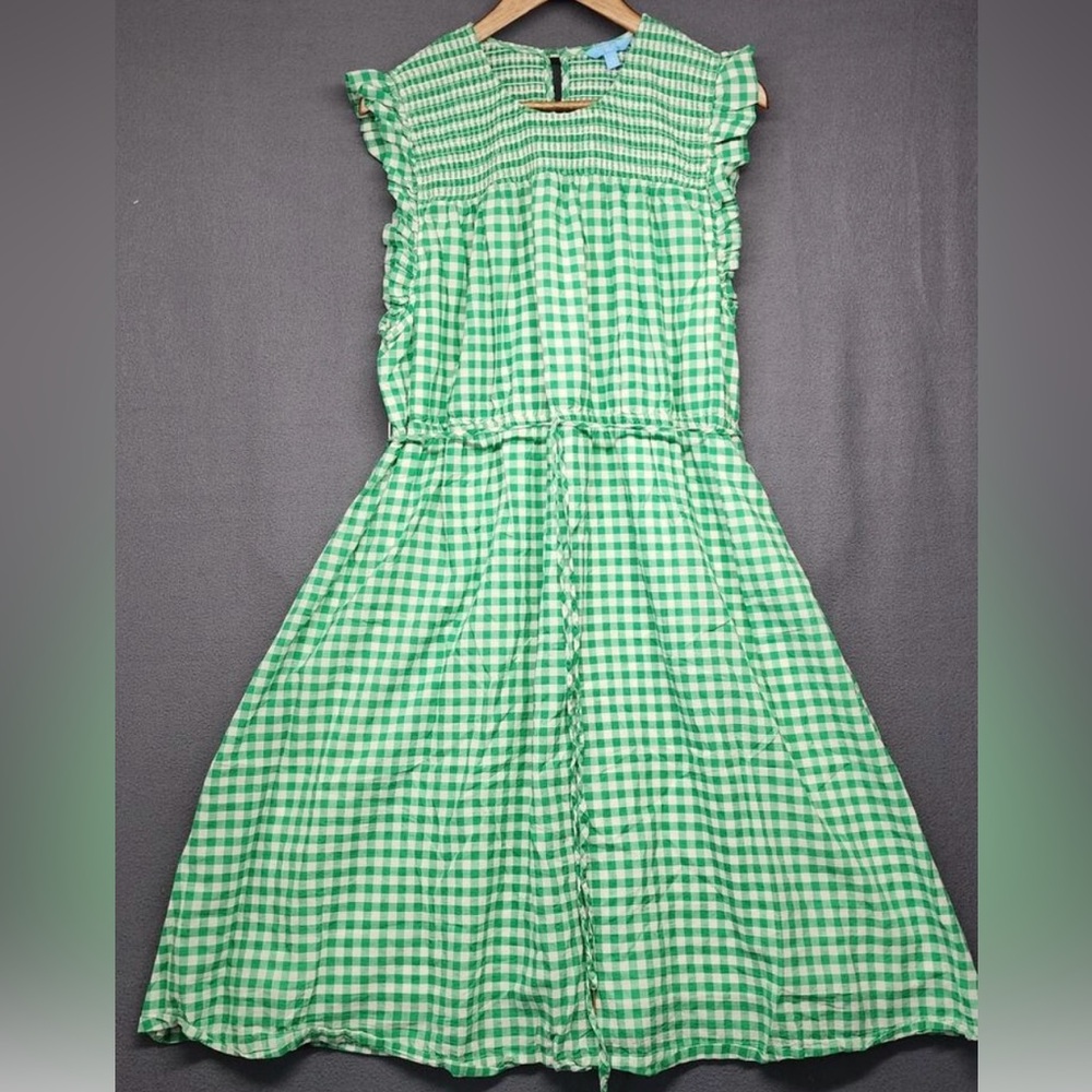 Draper James RSVP Dress Women 2X Green Check Ruffle Cap Sleeves Waist Tie
